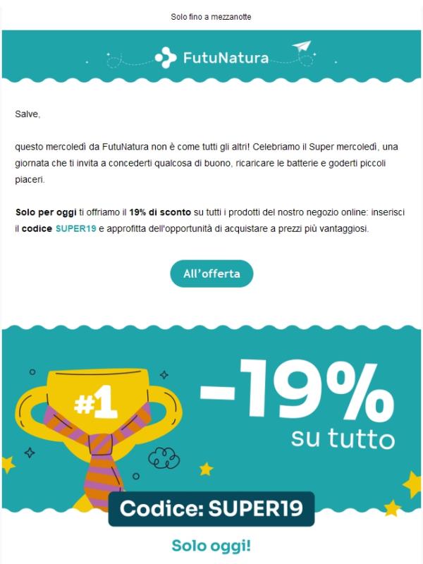 Super mercoledì con il 19% di sconto💥