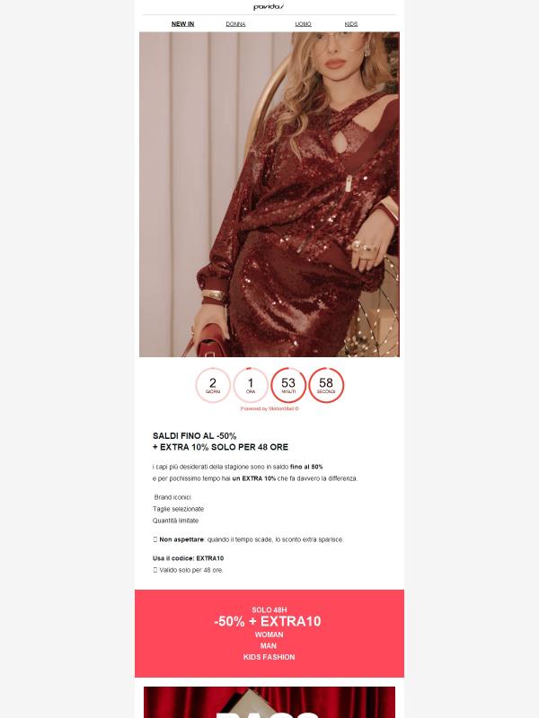 48h: saldi + EXTRA -10% solo oggi