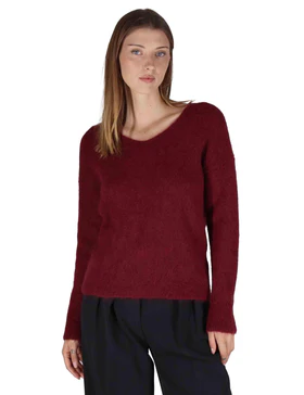 Maglioncini in lana alpaca bordeaux con scollo a V Donna JABMF0025-G074 4280