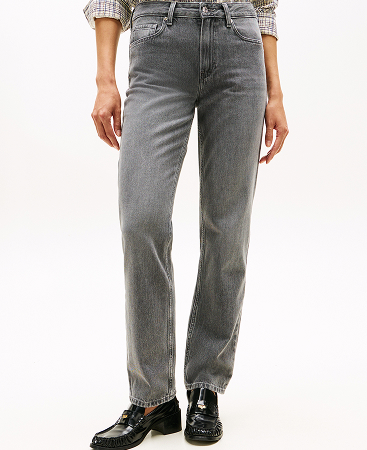 Jeans straight fit a vita media con baffature