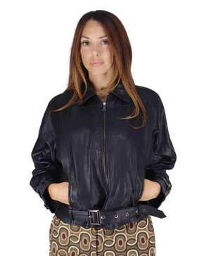 Giubbini in pelle nera con cintura in vita Donna SP2471 001