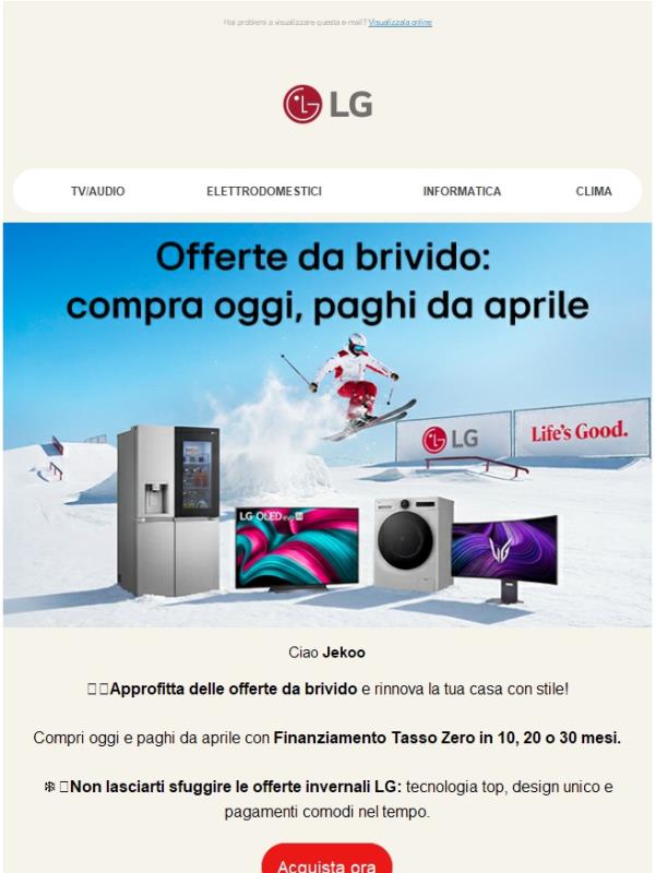 ❄️ Offerte da brivido: compra oggi, paghi da aprile!