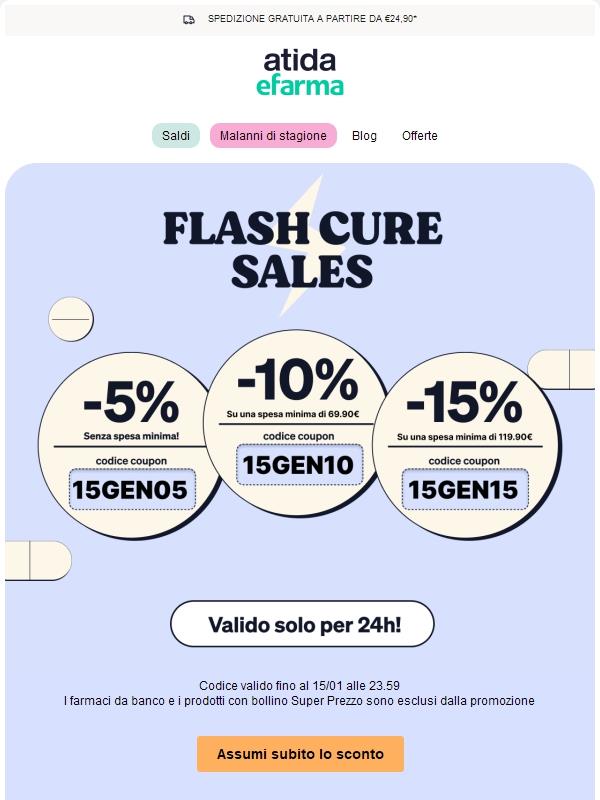 ⚡ Flash Cure Sales | Fino al 15% di Sconto per te!