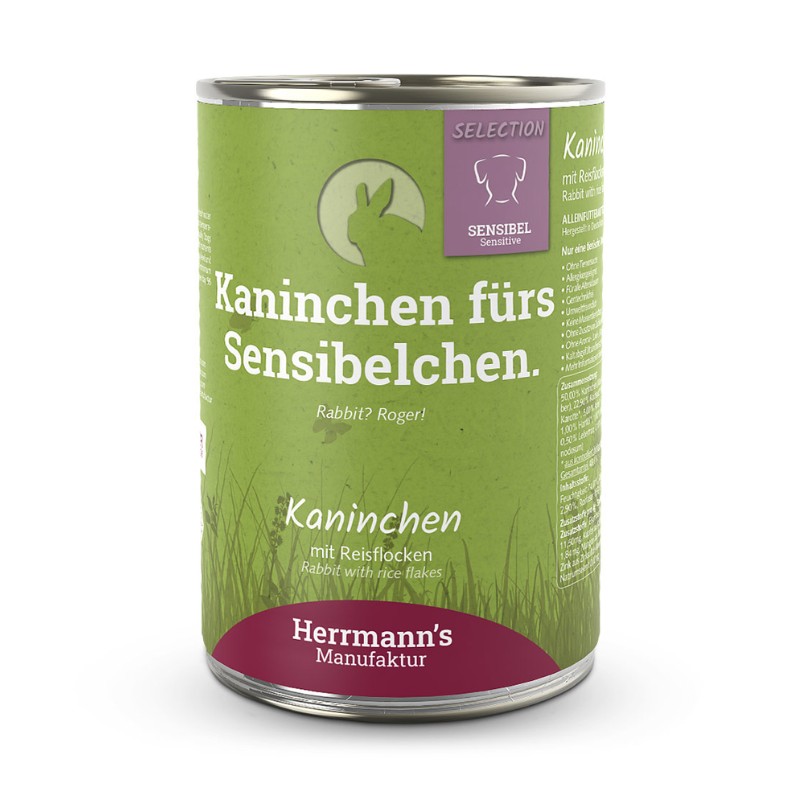 Herrmann's Selection Coniglio con Fiocchi di Riso per Cani - 400 g, 6 pezzi