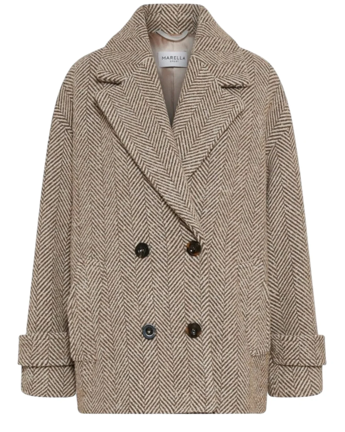 Image of Giaccone doppiopetto in lana bouclé con rever