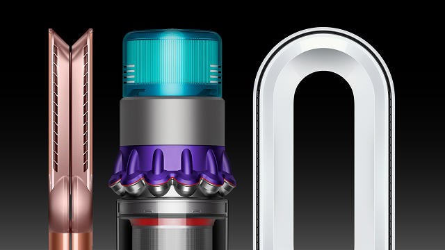 A selection of Dyson machines, including  hair styling devices, cordless vacuums and air purifiers.