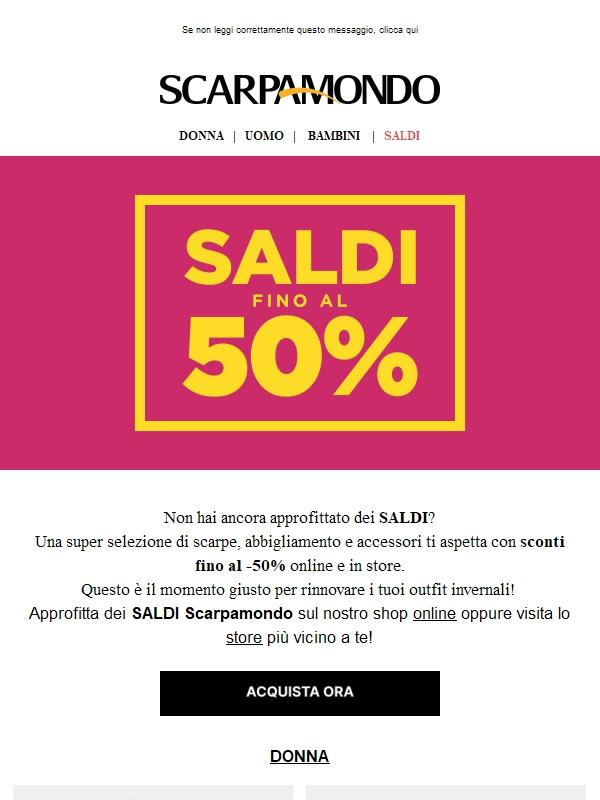 Saldi fino al -50% su articoli per donna, uomo e bambini!