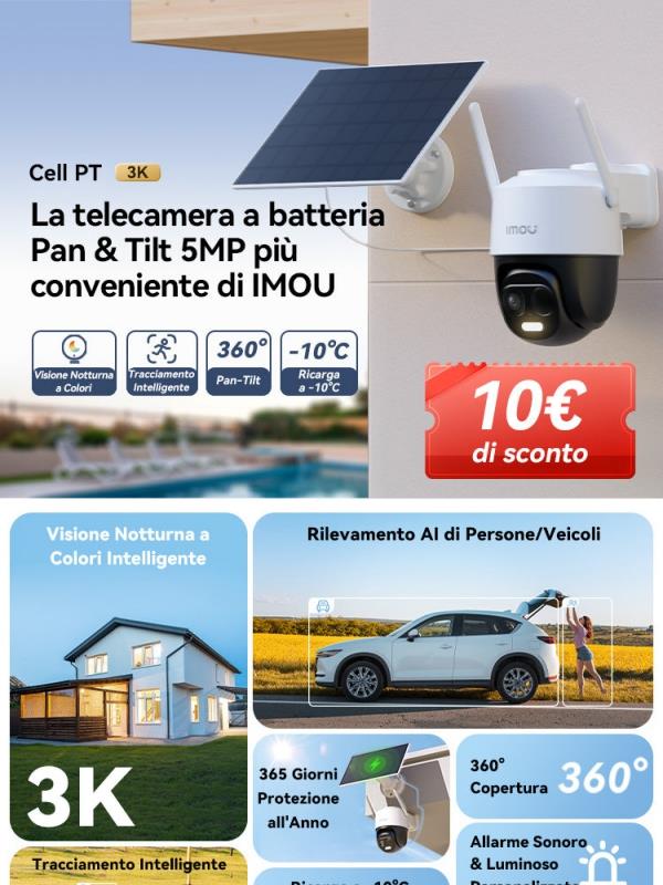 10 € di sconto all'interno! 💰 Scopri la telecamera panoramica e inclinabile 3K a batteria più conveniente di IMOU