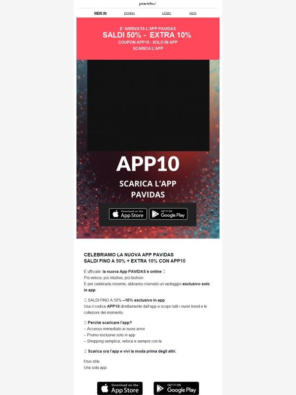 Celebriamo l’App PAVIDAS Extra –10% sui saldi