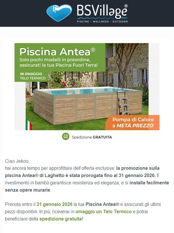 Piscina Antea® quasi sold out: non perdere l’omaggio incluso!