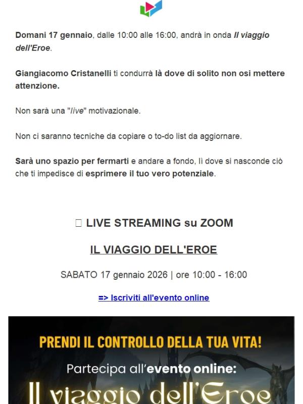 La diretta "Il Viaggio dell'Eroe" è domani!