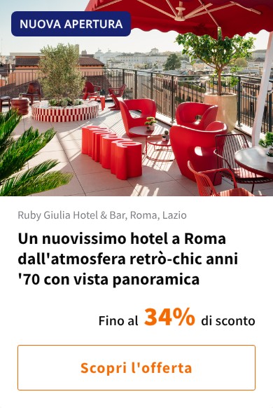 Un nuovissimo hotel a Roma dall'atmosfera retrò-chic anni '70 con vista panoramica
