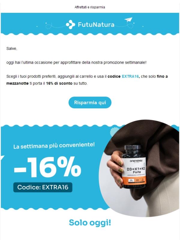 Ultimo giorno per il -16% 📣