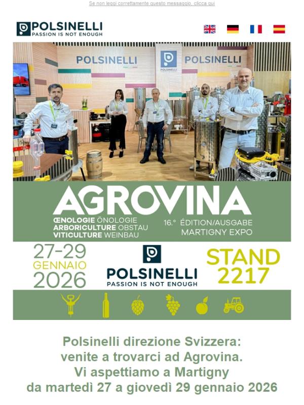 Polsinelli ad Agrovina 2026: vieni a trovarci a Martigny🍇