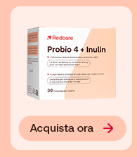 Integratore Redcare Probio 4 + Inulin con confezione e pulsante &ldquo;Acquista ora&rdquo;.