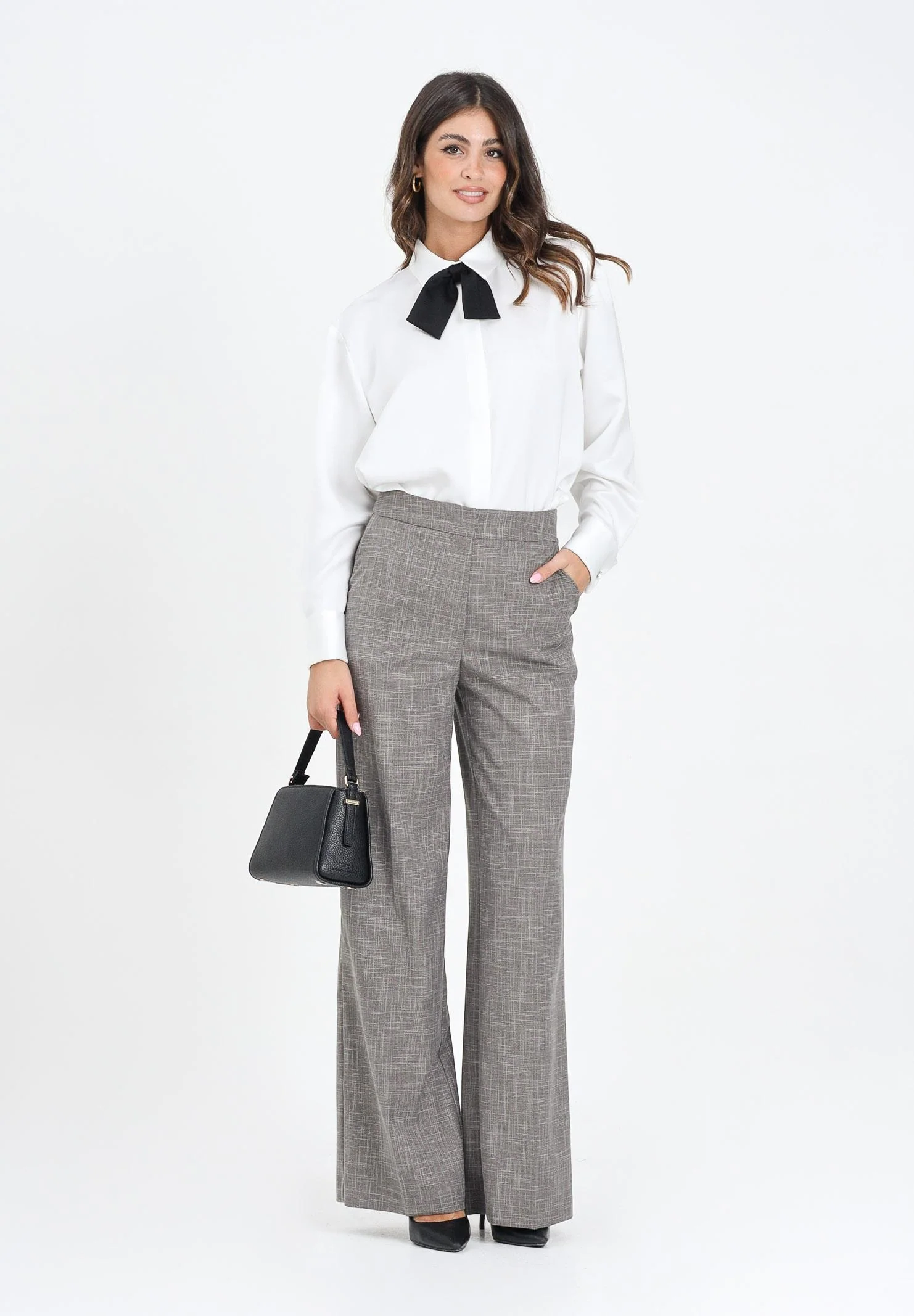 Image of SIMONA CORSELLINI Pantalone elegante grigio da donna con motivo gessato incrociato