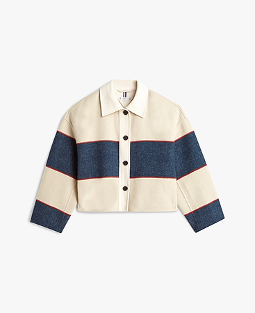 Giacca crop oversize in misto lana a righe