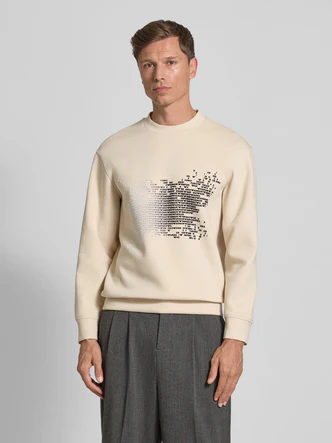 Felpa con Stampa Floccata / Beige