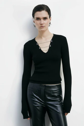 Maglia Aderente con Catene / Nero