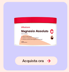 Integratore Redcare Magnesio Assoluto con confezione e pulsante &ldquo;Acquista ora&rdquo;.