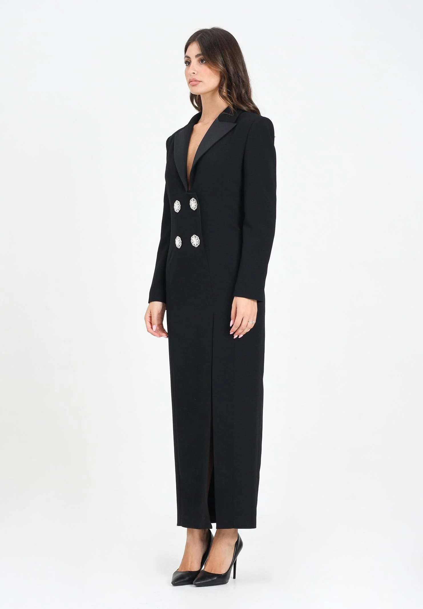 Image of SIMONA CORSELLINI Abito lungo nero da donna ispirato al classico blazer