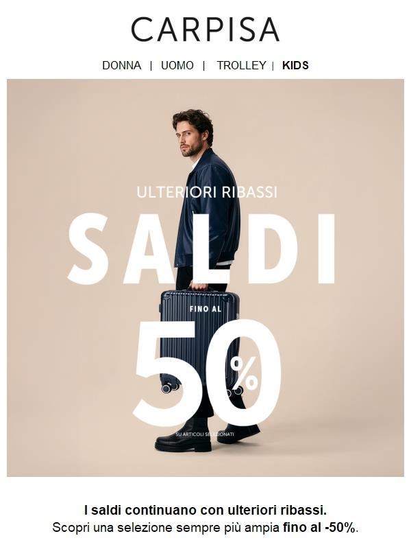 Ulteriori ribassi sulle valigie fino al -50% 🧳