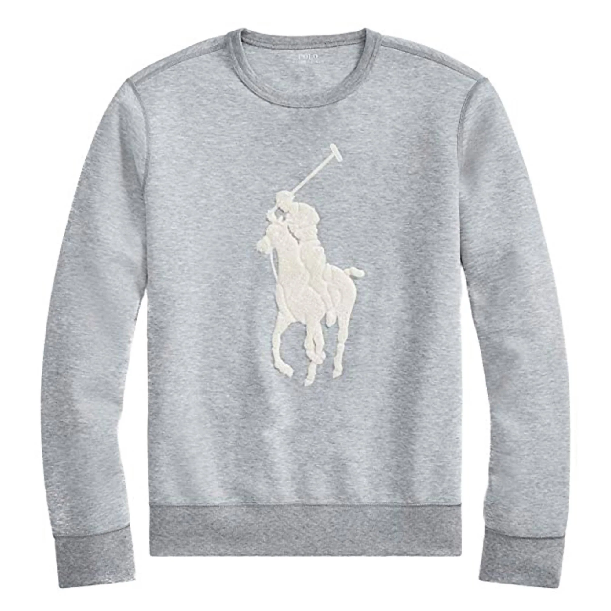 Ralph Lauren Felpa Uomo Senza Cappuccio Grigia Girocollo Big Pony Felpa Grigia Orlo A Costine Big Pony Sweatshirt