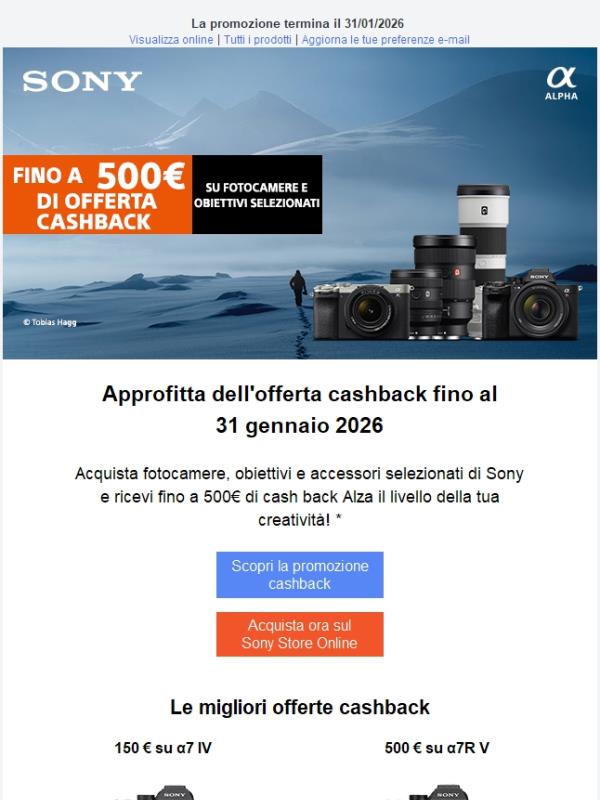 📷 Ultima occasione! Fino a 500€ di cashback su prodotti selezionati di Sony!