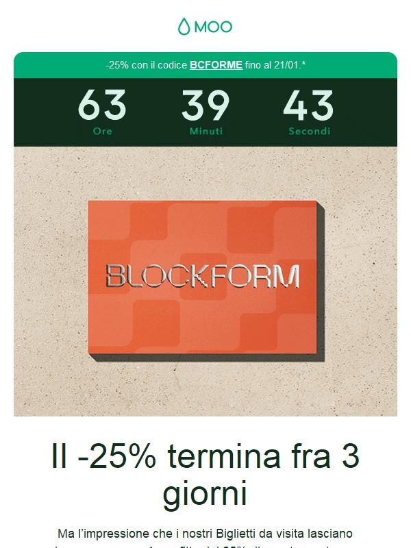 La promozione sui Biglietti da visita termina tra 3 giorni 💔