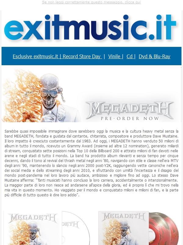 Preordina Ora il nuovo album dei Megadeth: Vinile Indie Limitato, Cd, Lp Black e Musicassetta @exitmusic.it