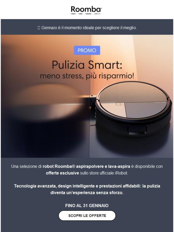 🎉 Gennaio Smart: Sconti Roomba + pulizia automatica per tutto il 2026!