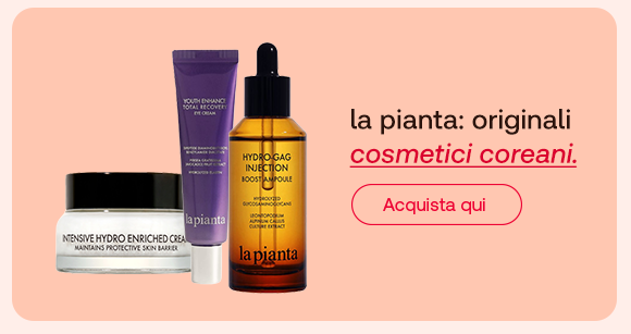 Prodotti skincare del brand la pianta, cosmetici coreani originali, con pulsante &ldquo;Acquista qui&rdquo;.