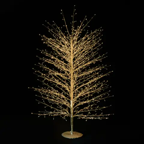 Albero Faggio con 1500 Mini Led Luce Calda Altezza 150 cm Tronco e Rami Colore Oro