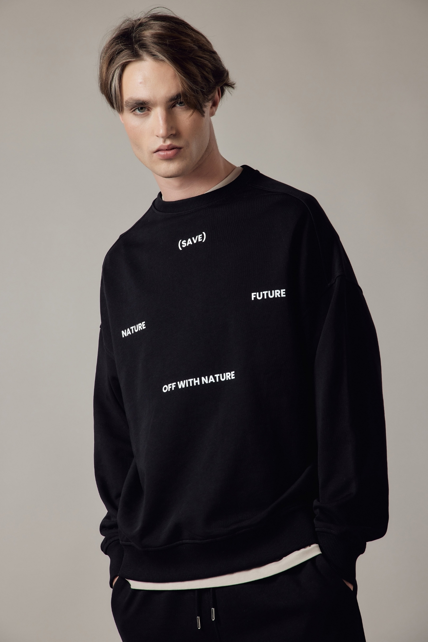 Felpa Girocollo Loose Fit Nero