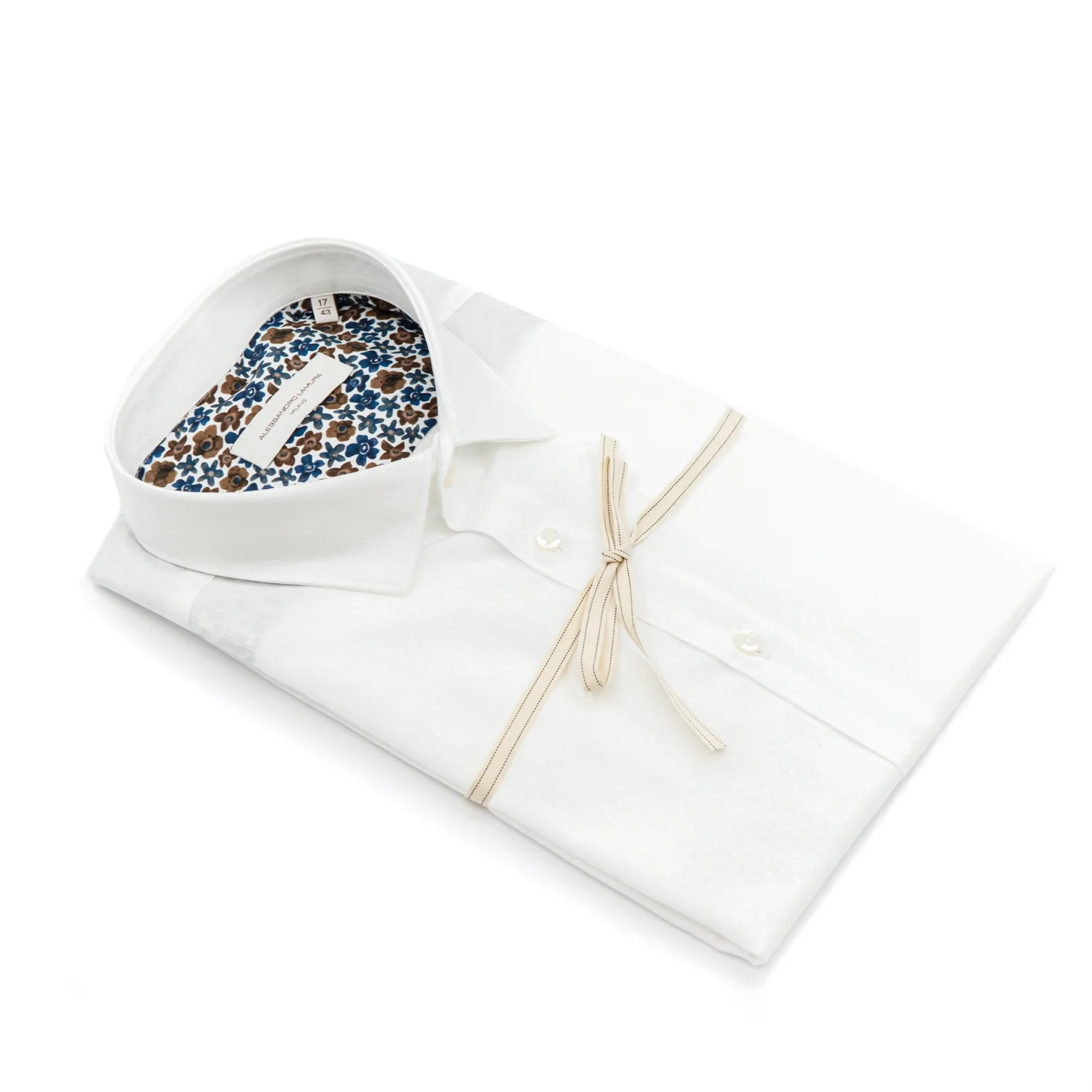 Camicia Bianca con Interno Collo a Fantasia Floreale