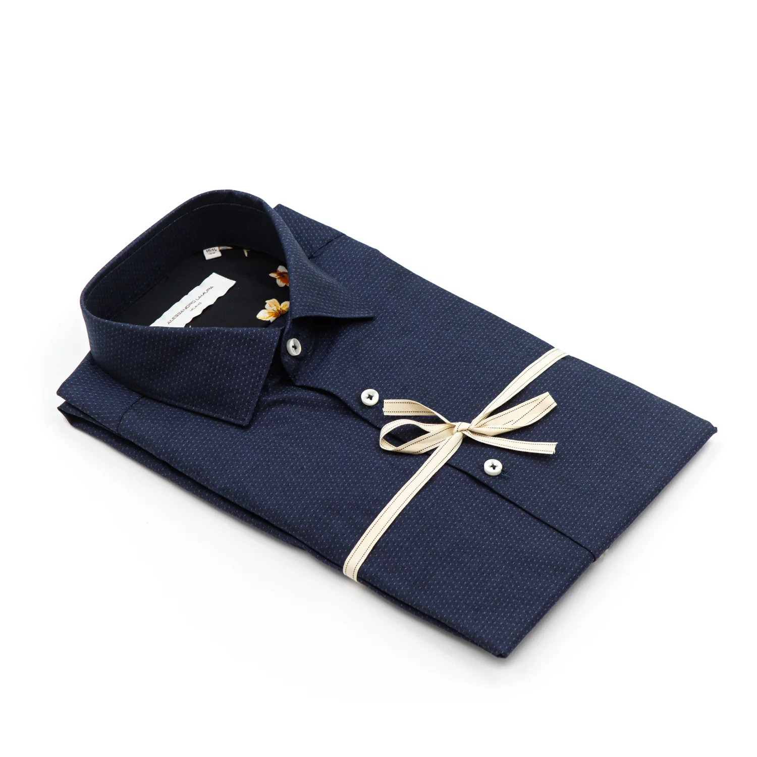 Camicia Blu Microfantasia con Interno Collo Floreale