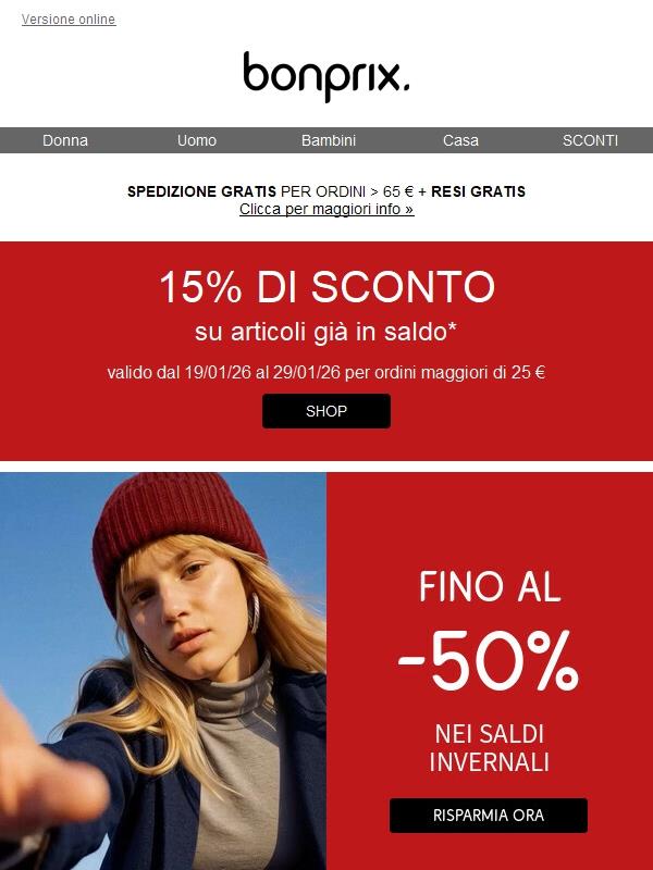 Non perdertelo: 15% di sconto su tutti gli articoli nei SALDI