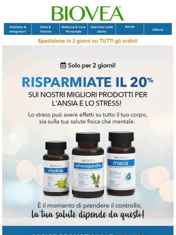 Rilassate la mente con uno sconto del 20% sui prodotti per l'ansia e anti stress