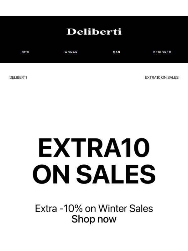 Coupon: EXTRA10 - Extra -10% sui prodotti in saldo fino al -50%