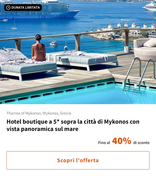 Hotel boutique a 5* sopra la città di Mykonos con vista panoramica sul mare
