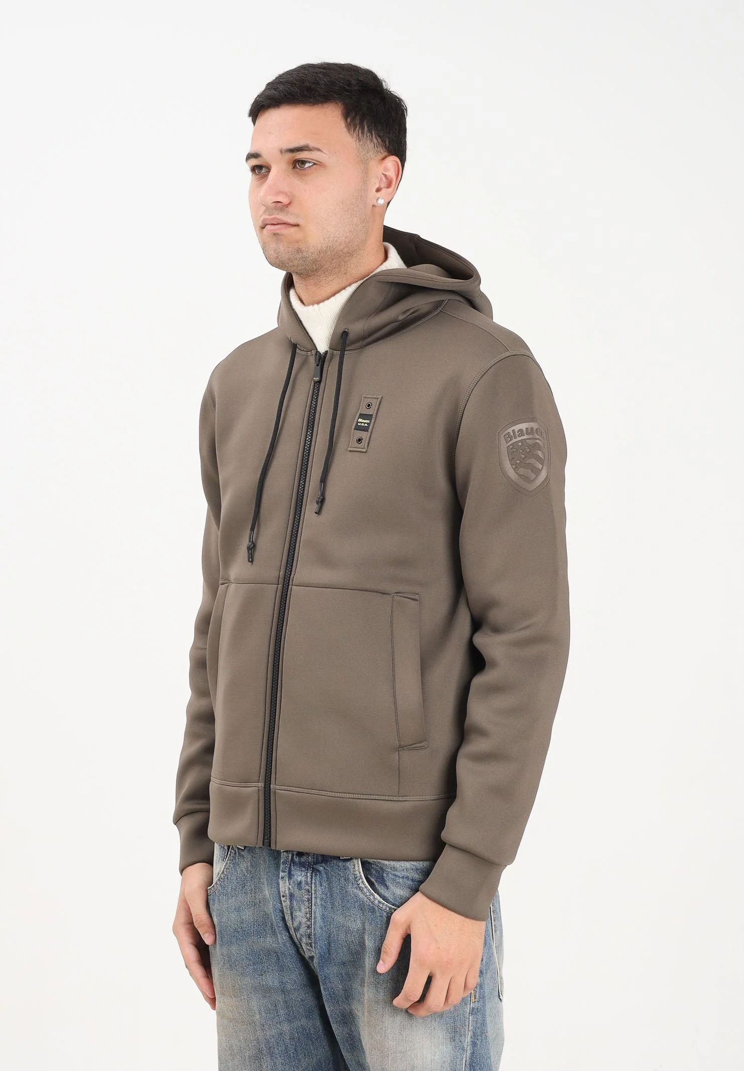 Image of BLAUER Felpa con zip Colby verde bosco da uomo