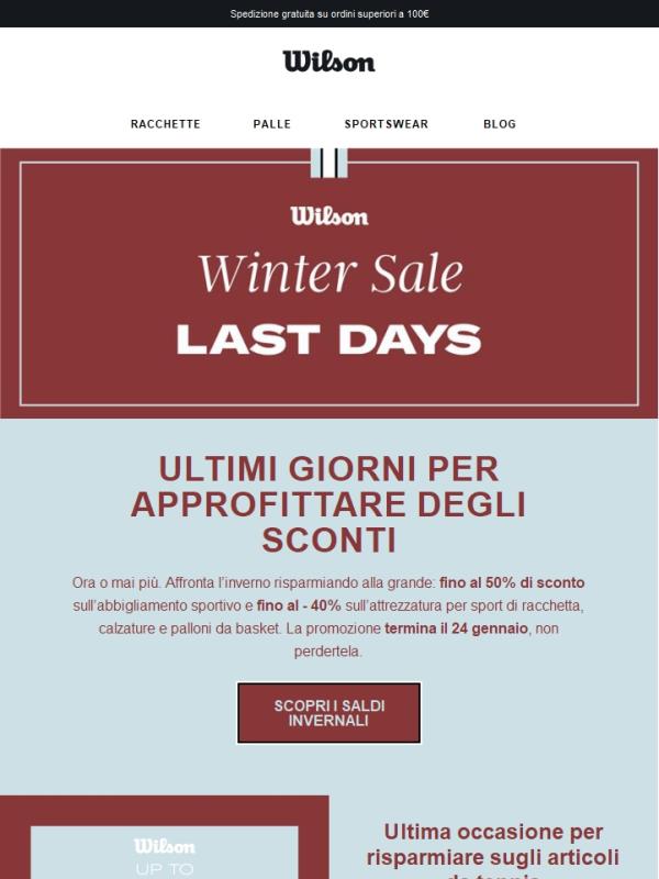 Ultimi giorni: fino al 50% di sconto sull’abbigliamento sportivo e fino al 40% sull’attrezzatura per sport di racchetta