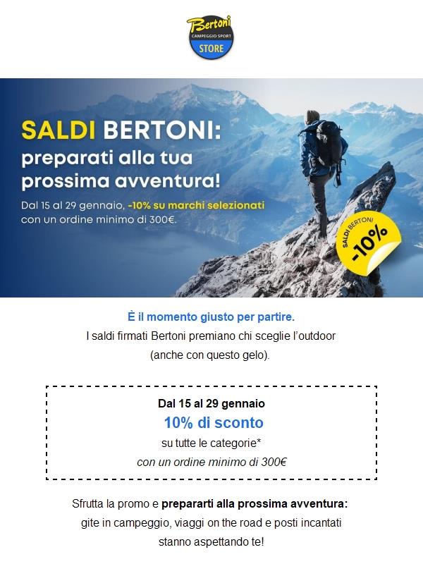 Scopri i saldi Bertoni: 10% di sconto a carrello!