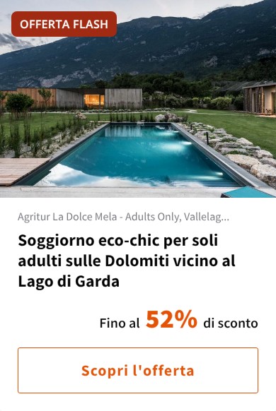 Soggiorno eco-chic per soli adulti sulle Dolomiti vicino al Lago di Garda