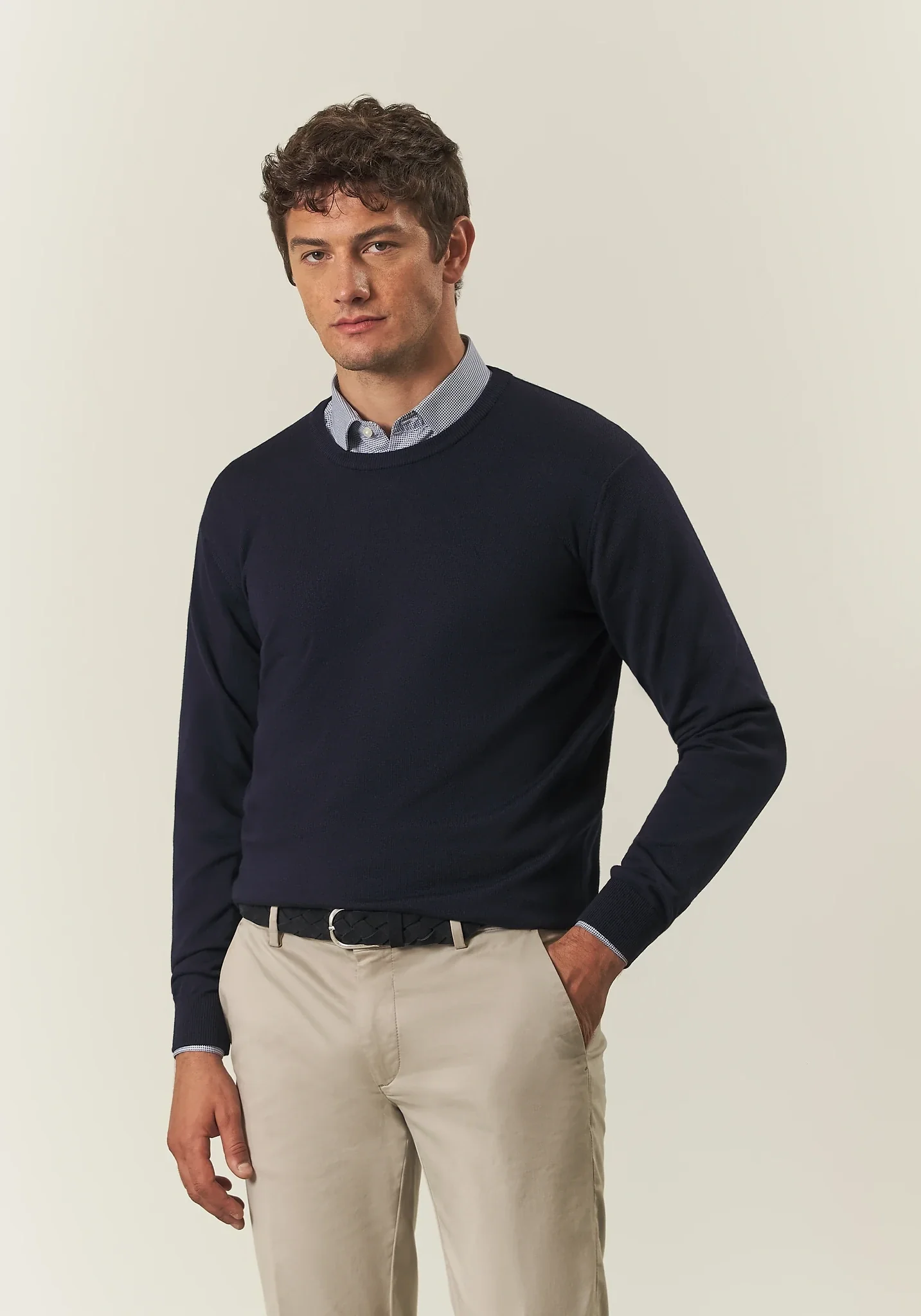 Image of Girocollo blu scuro lana merinos Lana Gatto