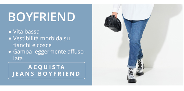 Boyfriend jeans con effetto sdrucito, taglio della gamba ampio e cintura comoda