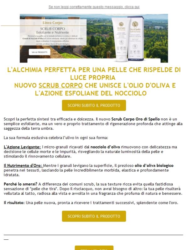 Oro di Spello: Nuovo Scrub Corpo Esfoliante Nutriente - Provalo Subito