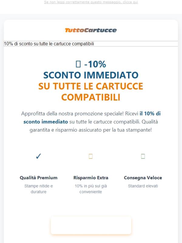 🎉 10% di sconto immediato su tutte le cartucce compatibili.