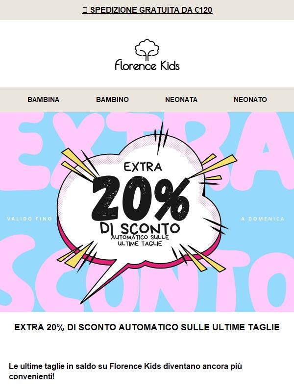 🎯 Super saldi: extra -20% automatico sulle ultime taglie!
