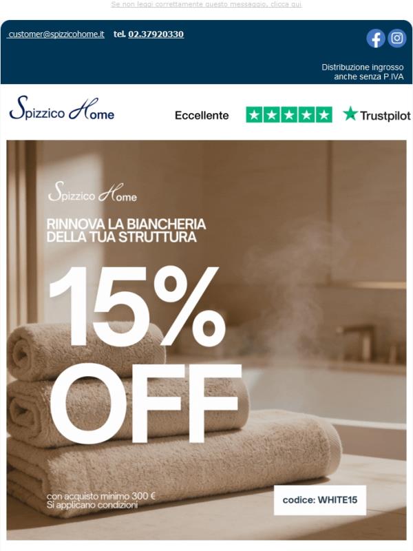 White Days: ultimi giorni per il -15% sulle forniture alberghiere